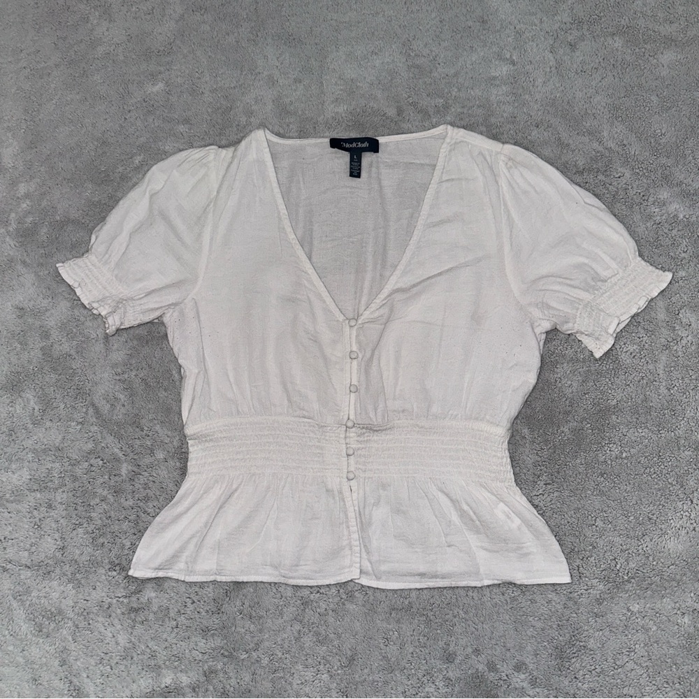 ModCloth Size L White V-Neck Peplum Top